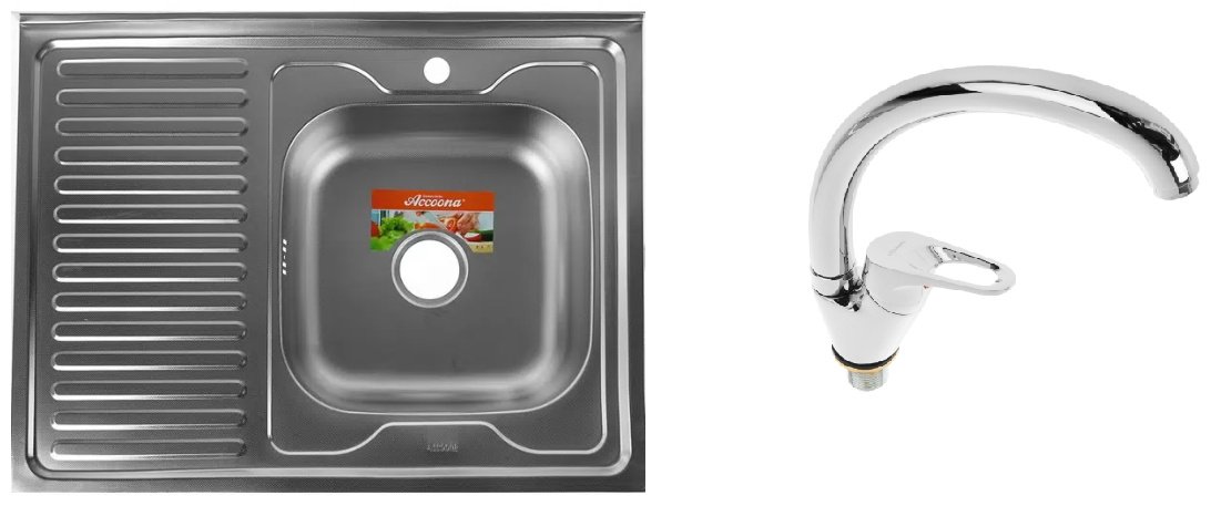 Кухонная мойка Accoona AD6080-4R&#43;4050А накладная 80х60х16.5 см, нержавеющая сталь, тон алюминиум