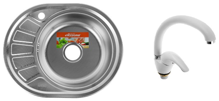 Кухонная мойка Accoona AC4557-R&#43;84043АG врезная 57х45х16.5 см, нержавеющая сталь, тон алюминиум