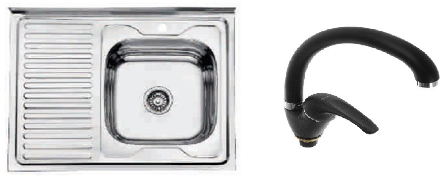 Кухонная мойка Accoona AD6080-4R&#43;84043АF накладная 80х60х17 см, нержавеющая сталь, тон алюминиум