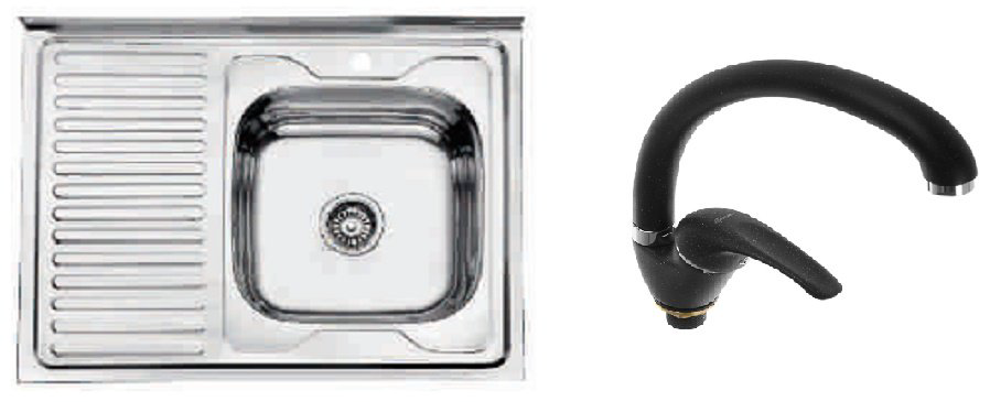 Кухонная мойка Accoona AD6080-4R+84043АF накладная 80х60х17 см, нержавеющая сталь, тон алюминиум купить,NaN