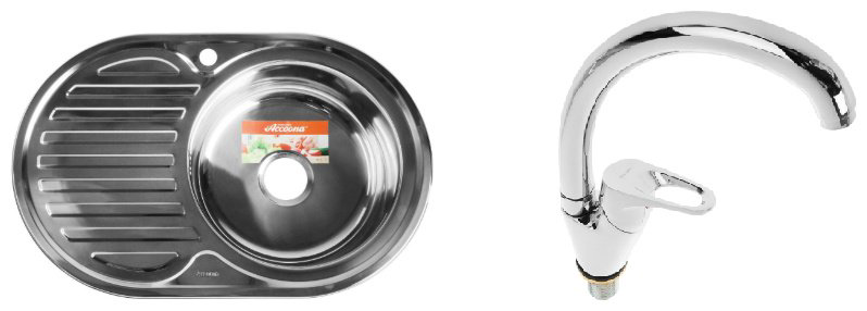 Кухонная мойка Accoona AB5077-R+4050А врезная 77х50х16.5 см, нержавеющая сталь, тон алюминиум купить,NaN