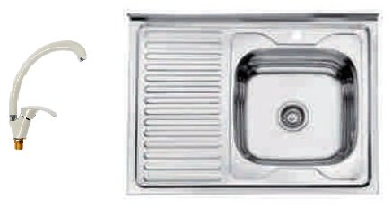 Кухонная мойка Accoona AD6080-4R+A4053E накладная 80х60х17 см, нержавеющая сталь, тон алюминиум купить,NaN