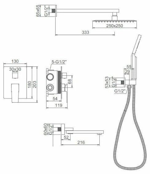 Душевой набор Accoona A83124-1 хром
