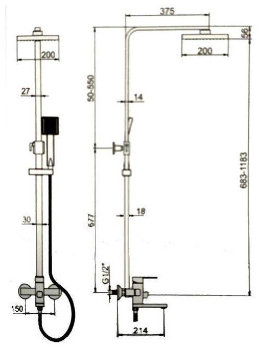 Душевая стойка Accoona A8322F черный матовый купить,NaN