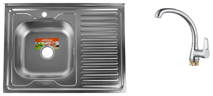 Кухонная мойка Accoona AC6080-L&#43;40110А накладная 80х60х16.5 см, нержавеющая сталь, тон алюминиум