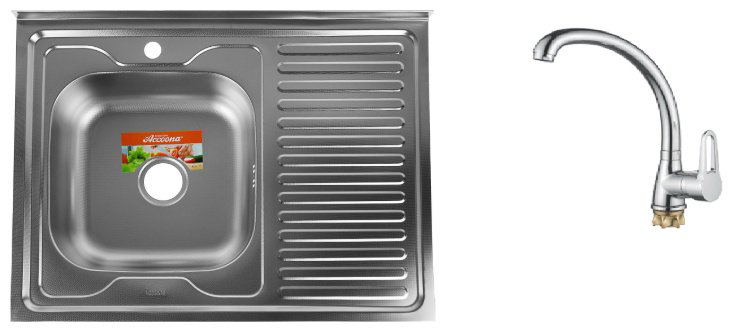 Кухонная мойка Accoona AC6080-L+40110А накладная 80х60х16.5 см, нержавеющая сталь, тон алюминиум купить,NaN