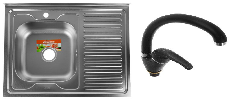 Кухонная мойка Accoona AC6080-L+84043АF накладная 80х60х16.5 см, нержавеющая сталь, тон алюминиум купить,NaN