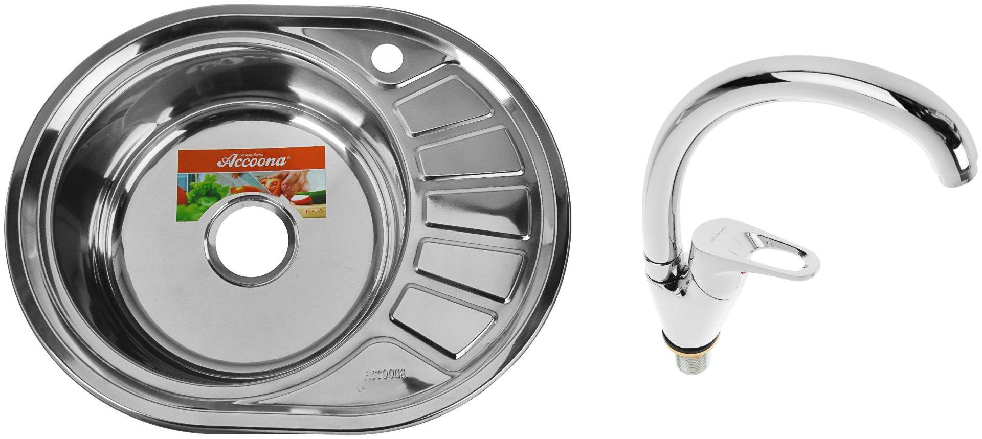 Кухонная мойка Accoona AB4557-L+4050А врезная 57х45х16.5 см, нержавеющая сталь, тон алюминиум купить,NaN
