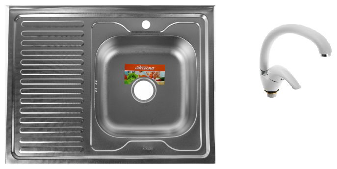 Кухонная мойка Accoona AC6080-R накладная 80х60х16.5 см, нержавеющая сталь, тон алюминиум купить,NaN