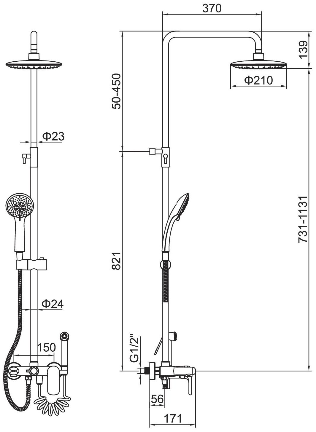 Душевая стойка Accoona A8303 хром 
