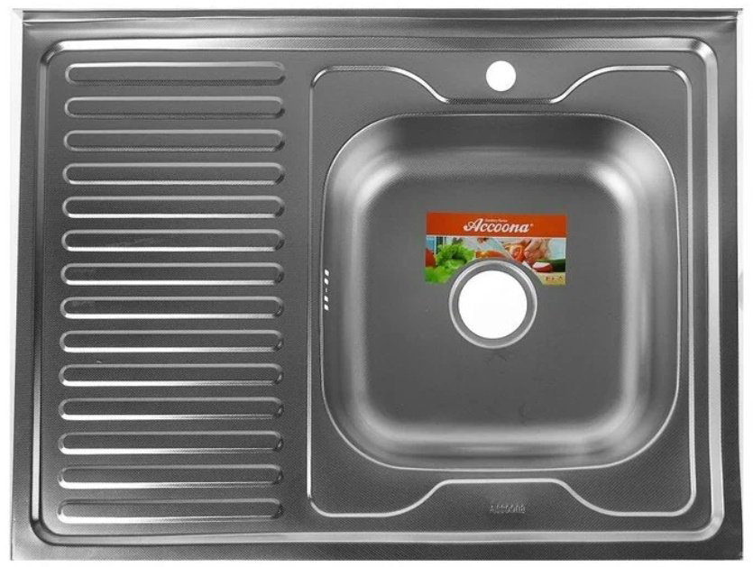 Кухонная мойка Accoona AC6080-R накладная 80х60х16.5 см, нержавеющая сталь, тон алюминиум купить,NaN