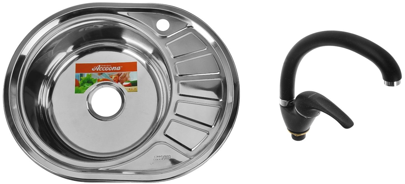 Кухонная мойка Accoona AB4557-L&#43;84043АF врезная 57х45х16.5 см, нержавеющая сталь, тон алюминиум
