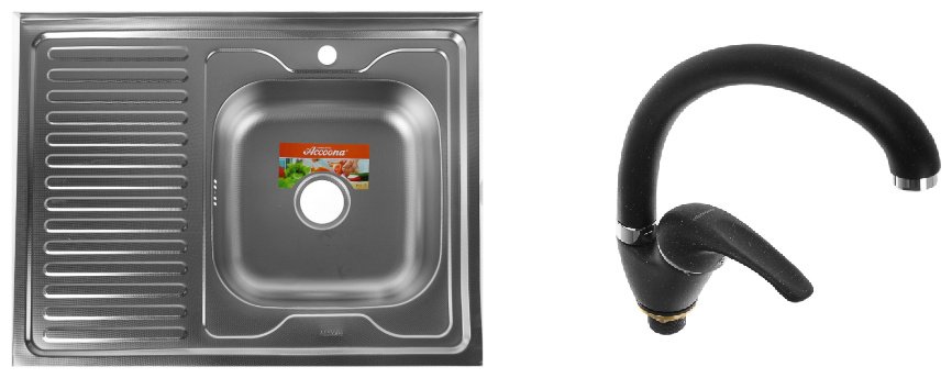 Кухонная мойка Accoona AC6080-R&#43;84043АF накладная 80х60х16.5 см, нержавеющая сталь, тон алюминиум