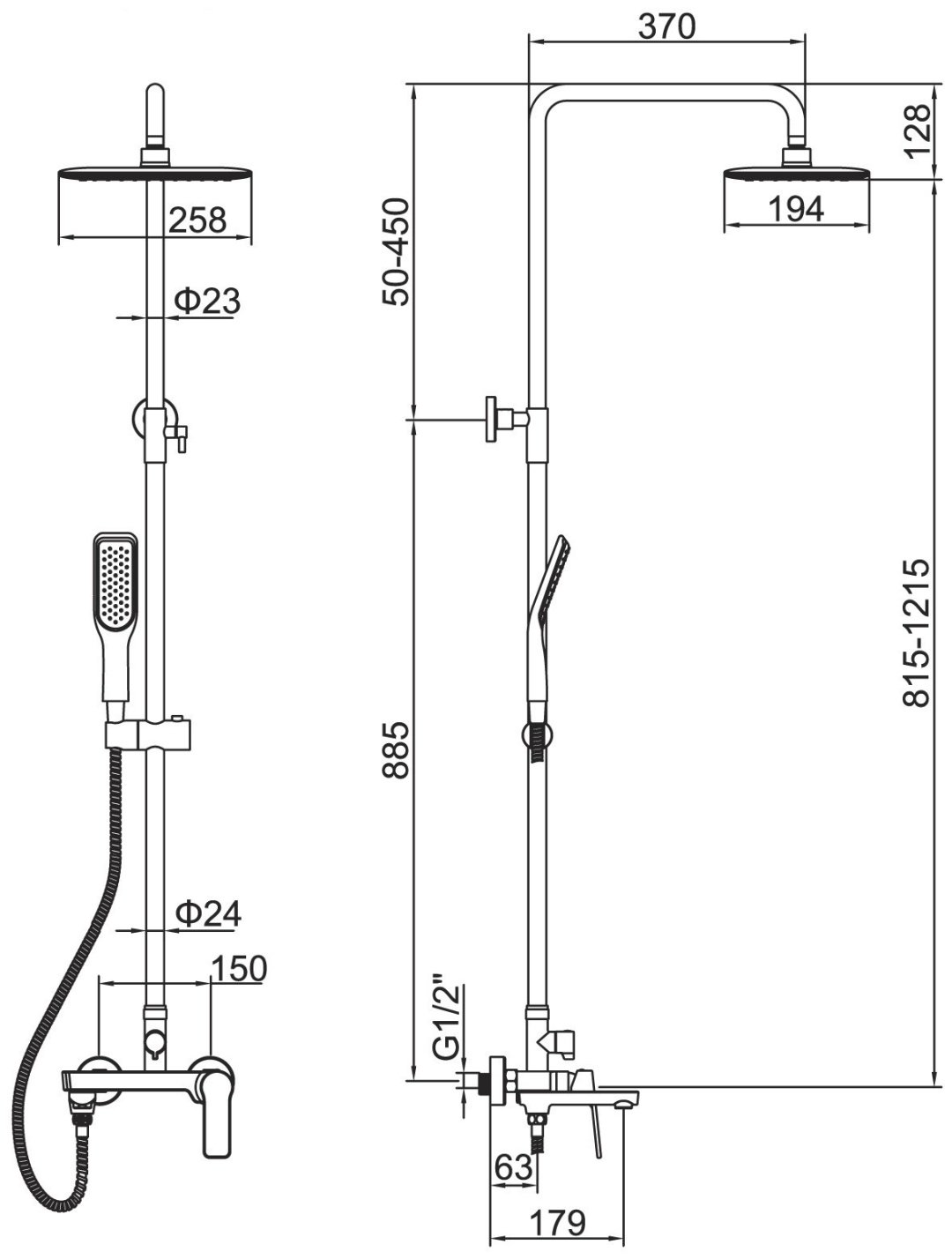 Душевая стойка Accoona A8304WF черный купить,NaN