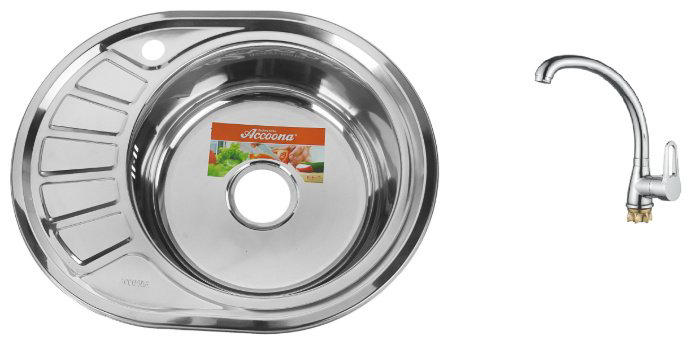 Кухонная мойка Accoona AB4557-R+40110А врезная 57х45х16.5 см, нержавеющая сталь, тон алюминиум купить,NaN