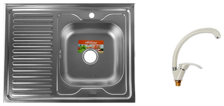 Кухонная мойка Accoona AC6080-R&#43;A4053E накладная 80х60х16.5 см, нержавеющая сталь, тон алюминиум