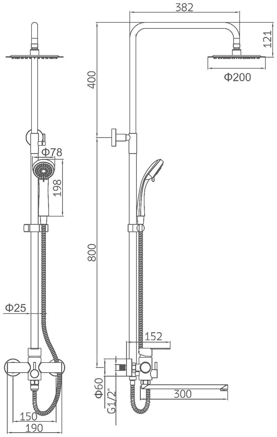 Душевая стойка Accoona A83103-2 хром купить,NaN