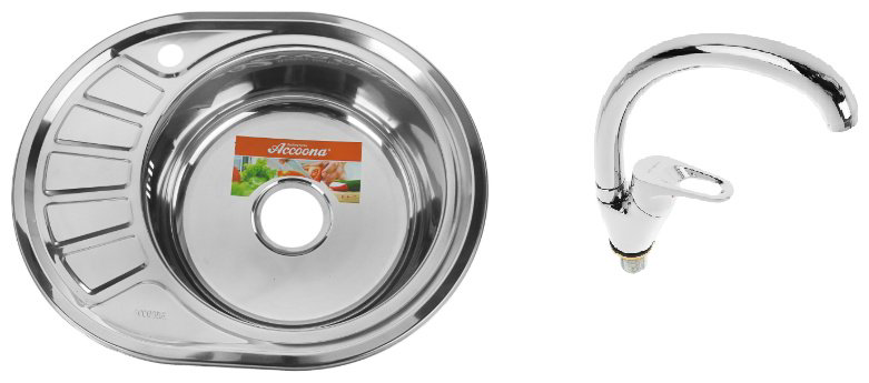 Кухонная мойка Accoona AB4557-R+4050А врезная 57х45х16.5 см, нержавеющая сталь, тон алюминиум купить,NaN