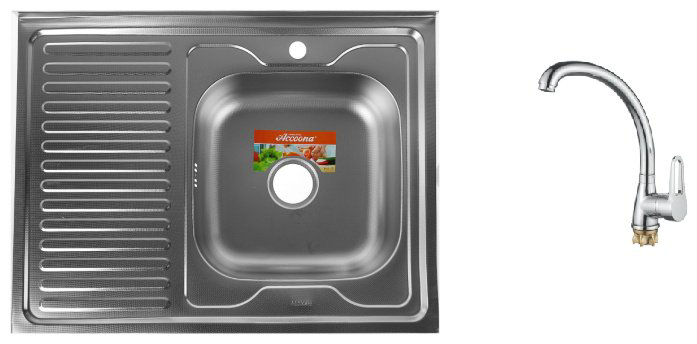 Кухонная мойка Accoona AC6080-R+LF84111 накладная 80х60х16.5 см, нержавеющая сталь, тон алюминиум купить,NaN