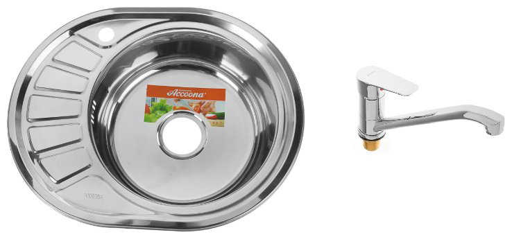 Кухонная мойка Accoona AB4557-R+4165А врезная 57х45х16.5 см, нержавеющая сталь, тон алюминиум купить,NaN