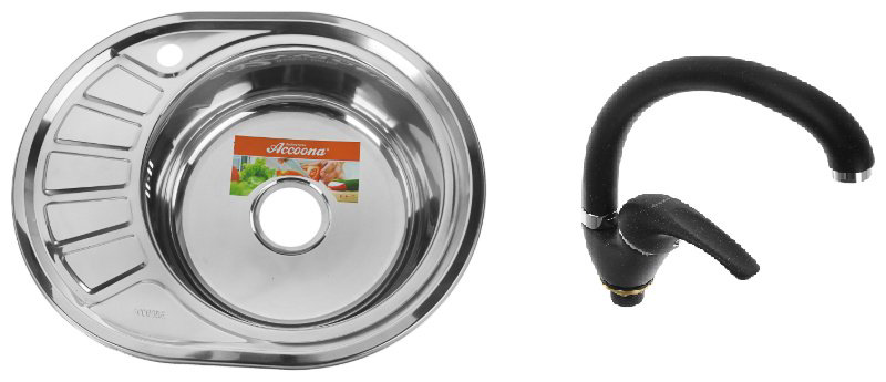 Кухонная мойка Accoona AB4557-R+84043АF врезная 57х45х16.5 см, нержавеющая сталь, тон алюминиум купить,NaN