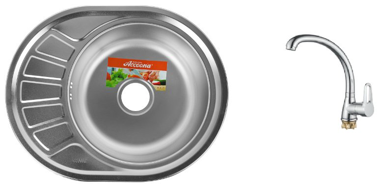 Кухонная мойка Accoona AD4557+40110А врезная 57х45х16.5 см, нержавеющая сталь, тон алюминиум купить,NaN