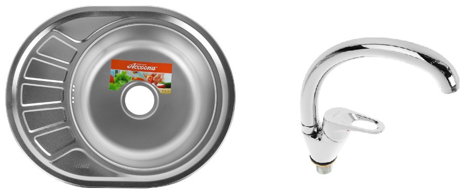 Кухонная мойка Accoona AD4557+4050А врезная 57х45х16.5 см, нержавеющая сталь, тон алюминиум купить,NaN
