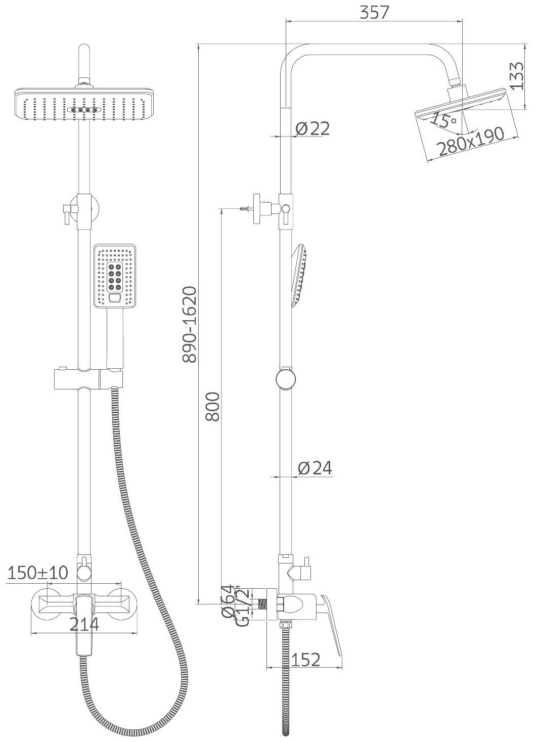 Душевая стойка Accoona A83123F черный купить,NaN