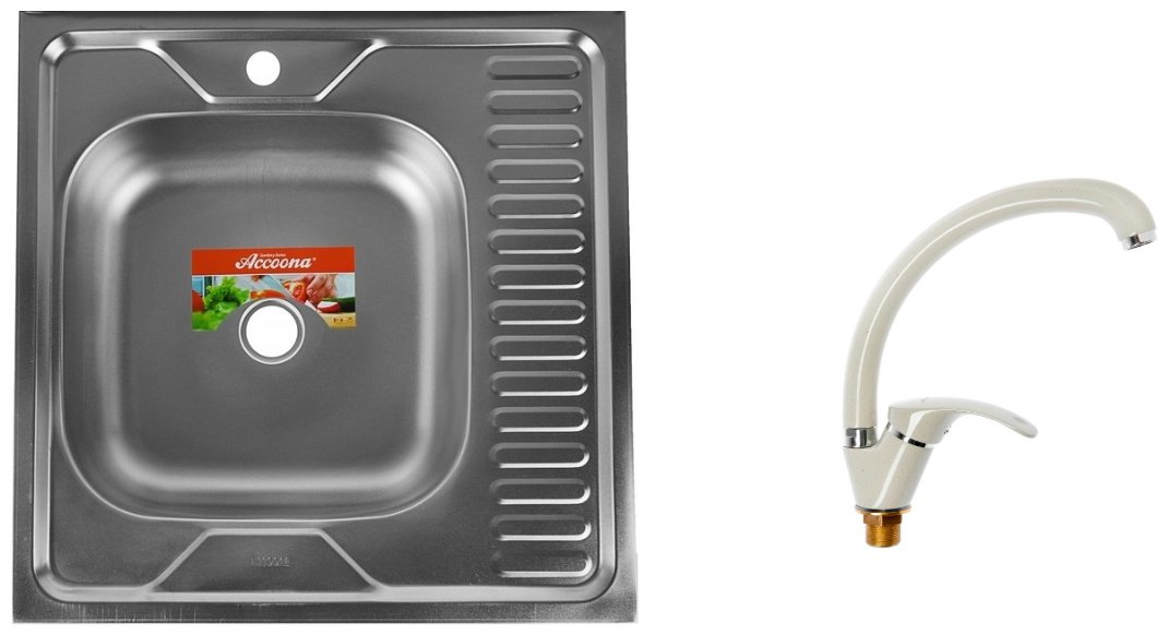 Кухонная мойка Accoona AB6060-L&#43;A4053E накладная 60х60х16.5 см, нержавеющая сталь, тон алюминиум