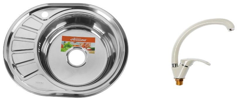 Кухонная мойка Accoona AB4557-R+A4053E врезная 57х45х16.5 см, нержавеющая сталь, тон алюминиум купить,NaN