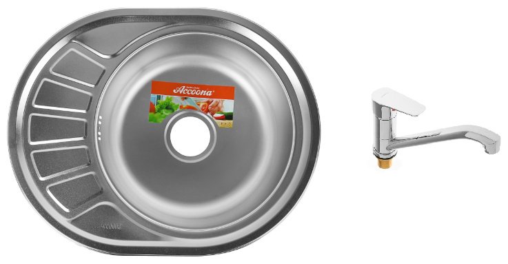 Кухонная мойка Accoona AD4557&#43;4165А врезная 57х45х16.5 см, нержавеющая сталь, тон алюминиум
