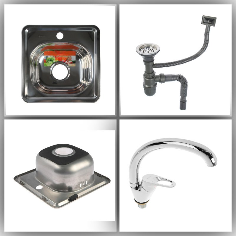 Кухонная мойка Accoona AB3838 &#43; A4030 врезная 38х38х16.5 см, нержавеющая сталь, тон серебристый