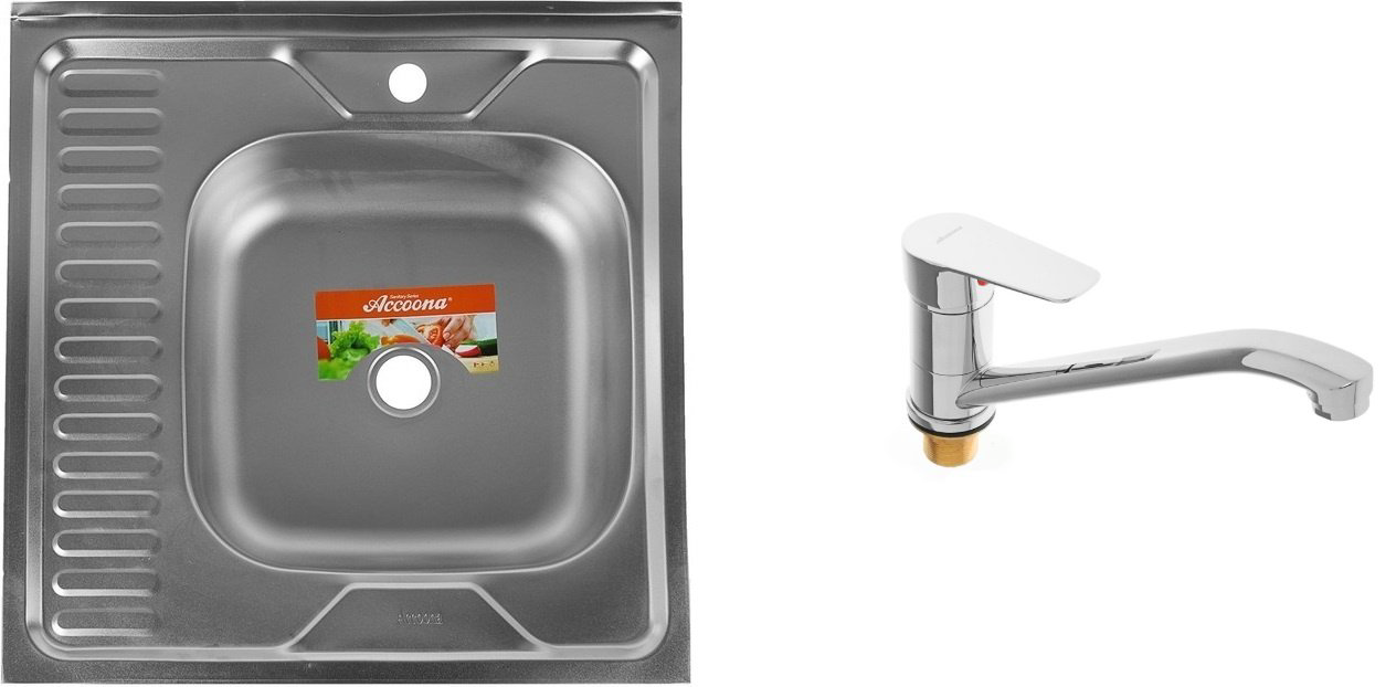 Кухонная мойка Accoona AB6060-R+4165А накладная 60х60х16.5 см, нержавеющая сталь, тон алюминиум купить,NaN