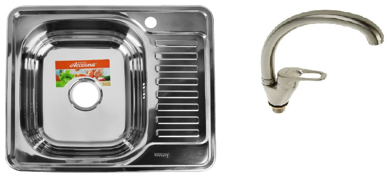 Кухонная мойка Accoona AB4858-L накладная 58х48х16.5 см, нержавеющая сталь, тон серебристый купить,NaN