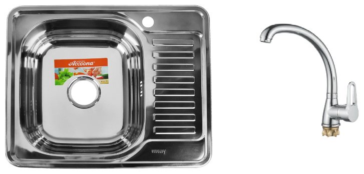 Кухонная мойка Accoona AB4858-L&#43;40110А накладная 58х48х16.5 см, нержавеющая сталь, тон алюминиум