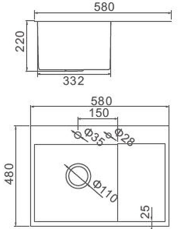Кухонная мойка Aflorn AF95848-L врезная 58х48х22 см, нержавеющая сталь, тон сатин купить,0