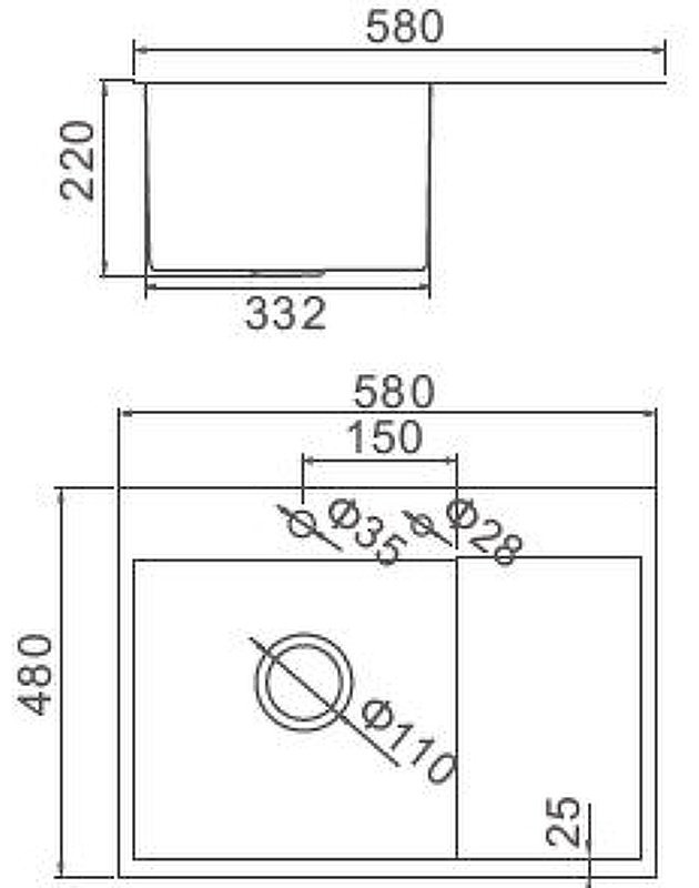 Кухонная мойка Aflorn AF95848-L врезная 58х48х22 см, нержавеющая сталь, тон сатин купить,NaN