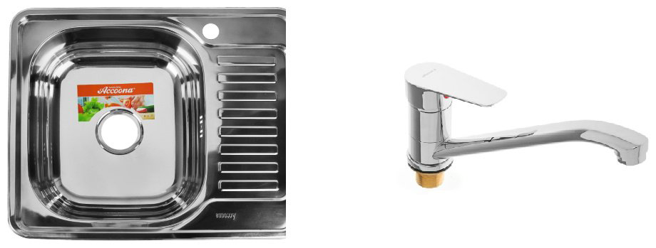 Кухонная мойка Accoona AB4858-L+4165А накладная 58х45х16.5 см, нержавеющая сталь, тон алюминиум купить,NaN