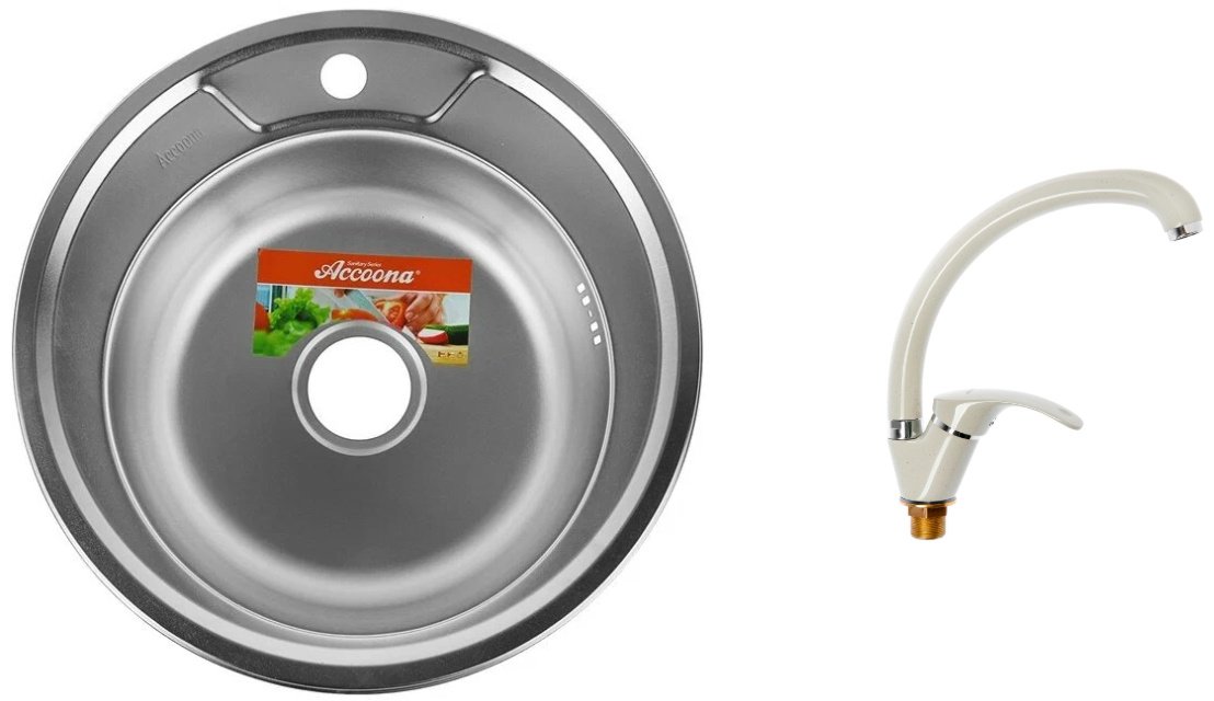 Кухонная мойка Accoona AD4949&#43;A4053E врезная 49х49х16.5 см, нержавеющая сталь, тон алюминиум