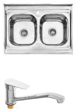 Кухонная мойка Accoona AB6080B+4165А накладная 80х60х16.5 см, нержавеющая сталь, тон алюминиум купить,NaN