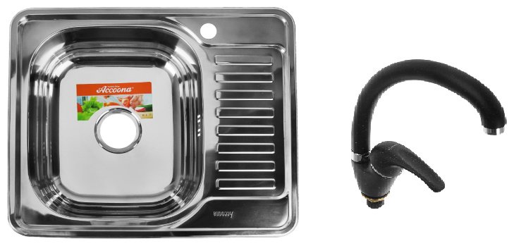 Кухонная мойка Accoona AB4858-L&#43;84043АF накладная 58х48х16.5 см, нержавеющая сталь, тон алюминиум
