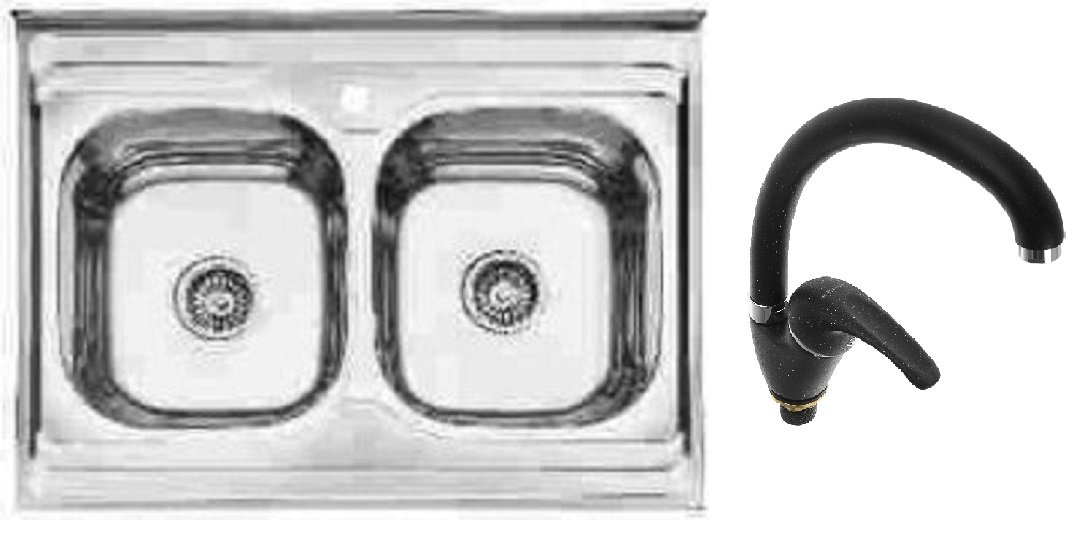 Кухонная мойка Accoona AB6080B+84043АF накладная 80х60х16.5 см, нержавеющая сталь, тон алюминиум купить,NaN