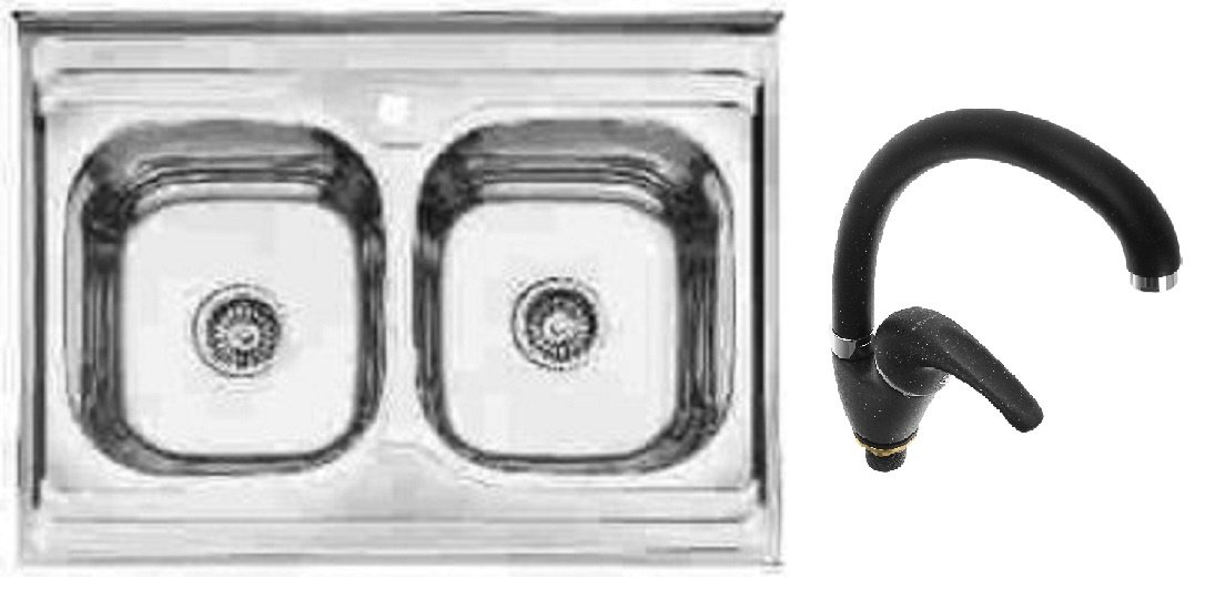 Кухонная мойка Accoona AB6080B+84043АF накладная 80х60х16.5 см, нержавеющая сталь, тон алюминиум купить,NaN