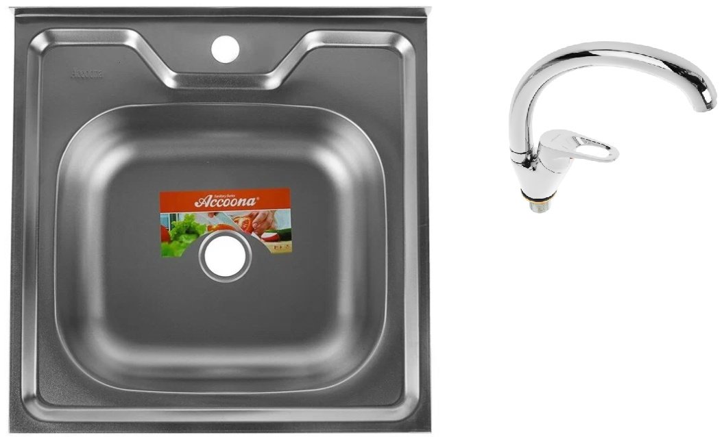 Кухонная мойка Accoona AD5050-4 накладная 50х50х17 см, нержавеющая сталь, тон алюминиум