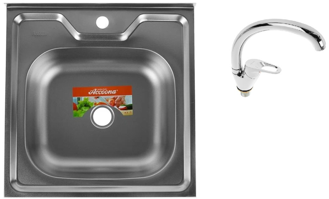 Кухонная мойка Accoona AD5050-4 накладная 50х50х17 см, нержавеющая сталь, тон алюминиум купить,NaN