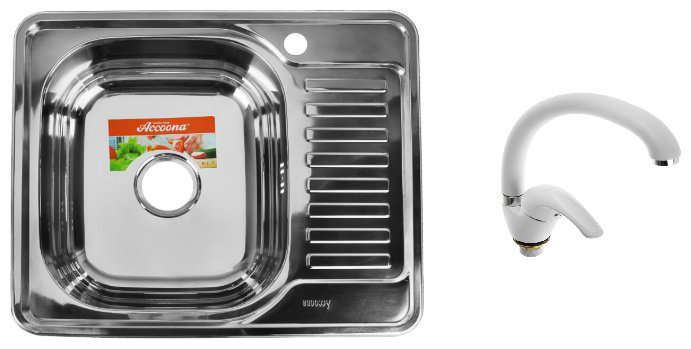 Кухонная мойка Accoona AB4858-L+84043АG накладная 58х48х16.5 см, нержавеющая сталь, тон алюминиум купить,NaN