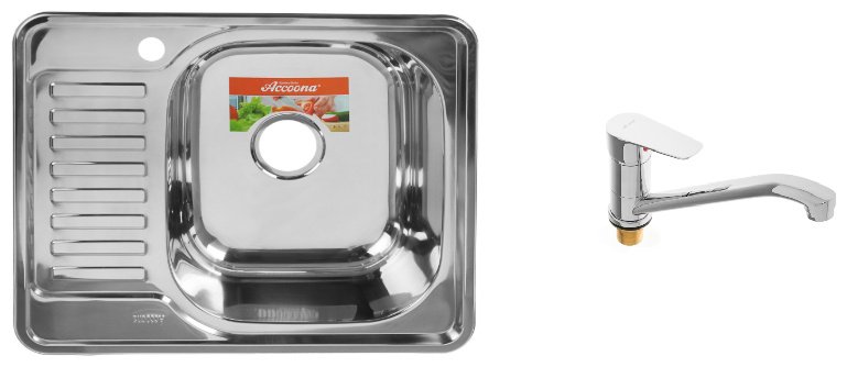 Кухонная мойка Accoona AB4858-R+4165А накладная 58х48х16.5 см, нержавеющая сталь, тон алюминиум купить,NaN
