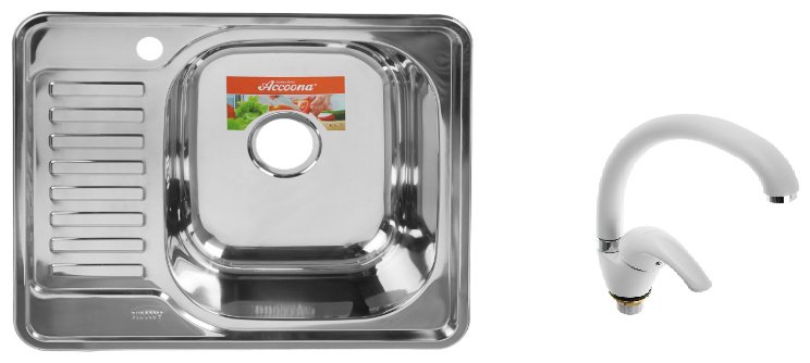 Кухонная мойка Accoona AB4858-R&#43;84043АG накладная 58х48х16.5 см, нержавеющая сталь, тон алюминиум