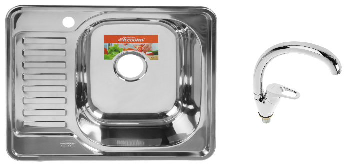 Кухонная мойка Accoona AB4858-R+A4030 накладная 58х48х16.5 см, нержавеющая сталь, тон алюминиум купить,NaN