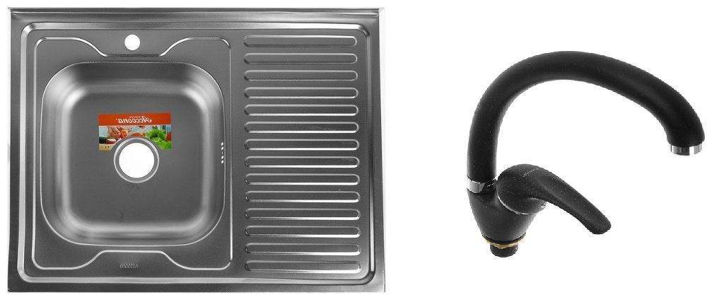 Кухонная мойка Accoona AB6080-L&#43;84043АF накладная 80х60х16.5 см, нержавеющая сталь, тон алюминиум